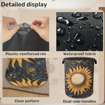 Gothic Sun Large Clothes Hamper Bag - Laundry Basket with Handles, Space Saving Foldable Design for Nursery - color: Gothic Sun