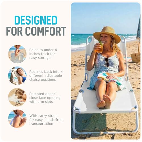 Ostrich 72 by 22 Inch Versatile Chaise Lounge Portable Reclining Lounger, Outdoor Patio, Beach, Lawn, Camping, or Pool Tanning Chair, White - color: White, style: Standard Chaise