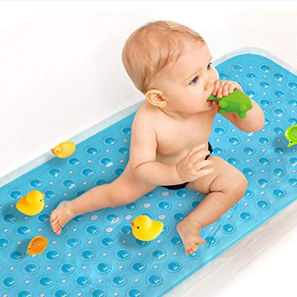 Upgrade Baby Bath Mat Non Slip Extra Long Bathtub Mat for Kids 40 X 16 Inch - Eco Friendly Bath Tub Mat with 200 Big Suction Cups,Machine Washable Shower Mat,Blue - color: Blue