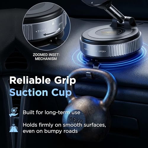 Magnetic Car Phone Holder Mount, 95LB Vacuum Suction Cup Phone Mount, MagSafe Compatible, 360° Adjustable Dashboard & Windshield Holder for iPhone, Samsung & Android