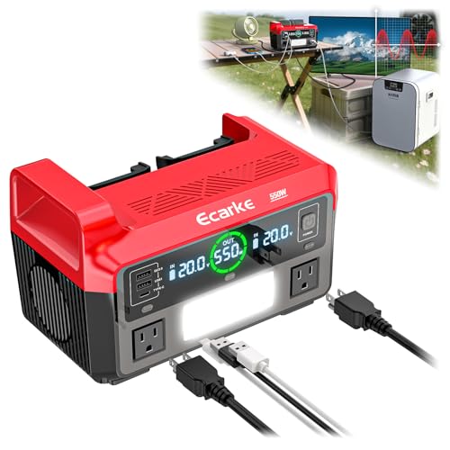 Ecarke 550W Portable Power Inverter Compatible with Milwaukee 18V Battery, DC 18V to AC 110V Pure Sine Wave Power Station 2 AC Outlets, 2 USB-A&1 USB-C 20W, 600LM LED Outdoor Emergency Use (Tool Only) - color: Red, size: 550W