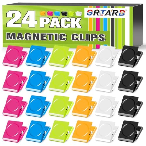 Grtard 24Pack Magnetic Clips Heavy Duty, Colorful Magnet Clips for Fridge, Refrigerator Magnets, Strong Magnetic Clip,Scratch Free Magnets with Clip for Refrigerator, Whiteboard, Cruise, Locker - color: Colors, size: 24 pack