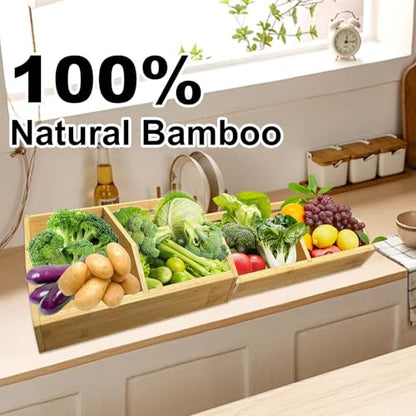 2-Pack Stackable Vegetable Storage Bins, Kitchen and Pantry Organizers and Storage Baskets, for Fruit, Vegetable, Produce, Bread, Potato Onion and Snacks, Bamboo Kitchen Storage Containers