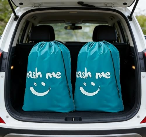 2 Pack XL Travel Laundry Bag, Dirty Clothes Organizer with Drawstring, Large Enough to Hold 4 Loads of Laundry， Easy Fit a Laundry Hamper or Basket，24" x 36" - color: Blue&Blue