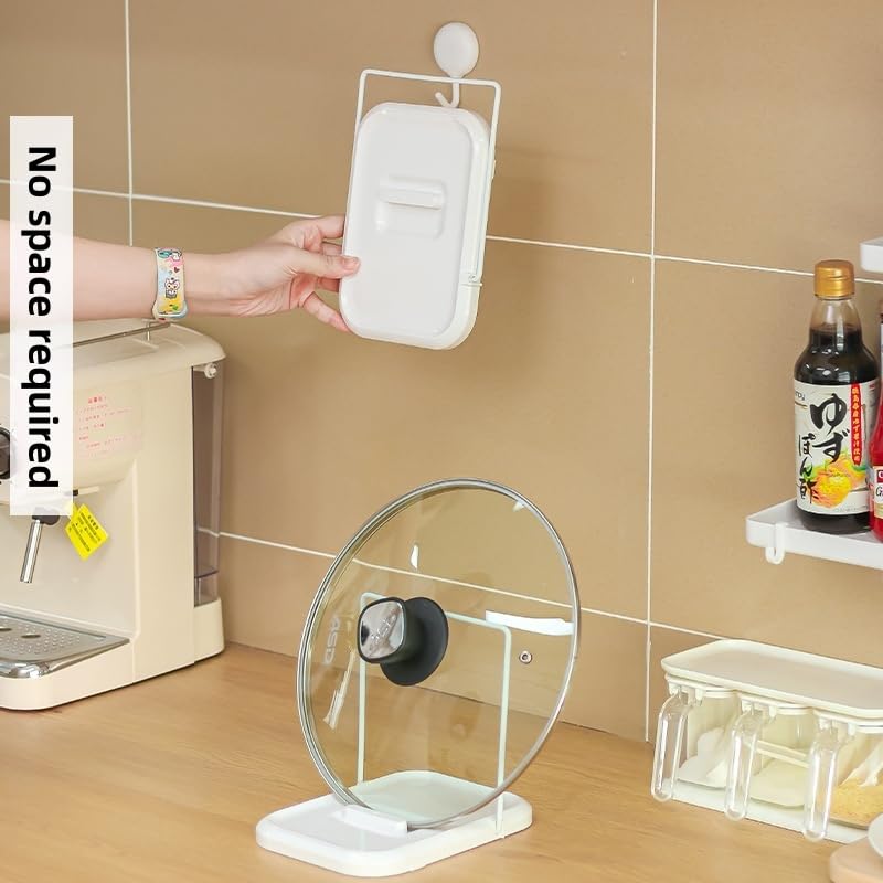 Pot Lid Holder, Lid and Spoon Rest Holder for Kitchen Counter, Foldable Pan Lid Organizer Stand with Nonslip Pads Multifunctional Utensils