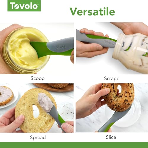 Tovolo Scoop and Spread Large Dual End Silicone Sandwich Spreader Tool with Nylon Handle, BPA Free Dishwasher Safe Silicone and Nylon Tool for Spreading and Scooping, Pesto Green and Oyster Gray - color: Pesto, size: Large
