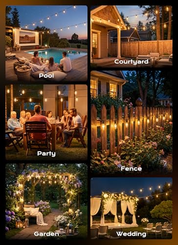 Minetom 152FT Outdoor String Lights with Remote, Shatterproof ST38 LED Bulbs, Waterproof Patio Lights with 3 Modes, Dimmable & Connectable 2700K Hanging Lights for Backyard Porch Deck Balcony - size: 152FT 48LED