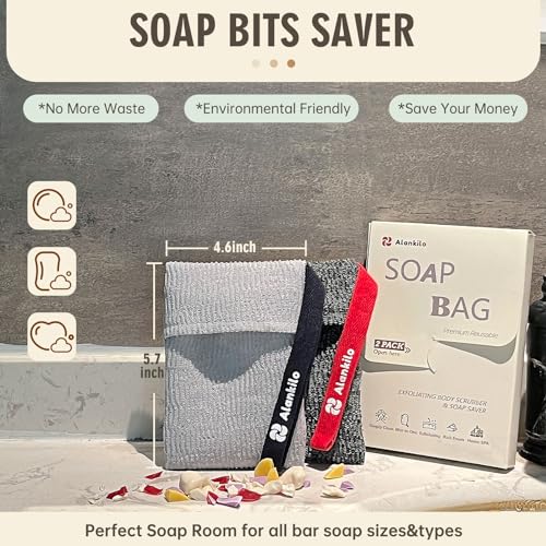 2 Pieces Soap Bags for Soap Bars, Exfoliating Soap Saver Bags, Foaming Bar Soap Pouches for Use in Baths or Showers (Gray) - style: A Grey