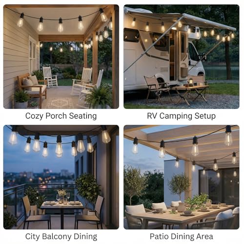 100FT LED Outdoor String Lights - 52 Shatterproof ST38 Edison Bulbs - Waterproof Patio Decor for Outside - Dimmable Bistro Cafe Hanging Lights - size: 100FT