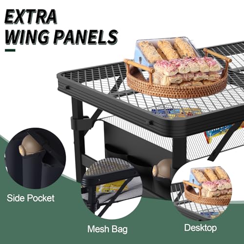 WildFinder Folding Table, 2x1.3 FT Camping Table with Mesh Desktop,Folding Grill Table with Mesh Bag,Portable Outdoor for Picnic,Camping,BBQ,Beach(Black) - size: 2x1.3 FT