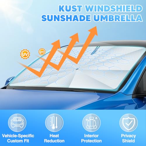 KUST Ice Crystal Sun Shade Umbrella for 2017-2026 Tesla Model Y/Juniper/Model 3/ Highland | Custom Fit Windshield Sunshade for Tesla | Foldable Sunshade with Bendable Handle | Blocks Heat & UV Rays - size: For Model 3/Y 17-26 (Ice Crystal)