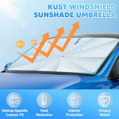 KUST Ice Crystal Sun Shade Umbrella for 2017-2026 Tesla Model Y/Juniper/Model 3/ Highland | Custom Fit Windshield Sunshade for Tesla | Foldable Sunshade with Bendable Handle | Blocks Heat & UV Rays - size: For Model 3/Y 17-26 (Ice Crystal)