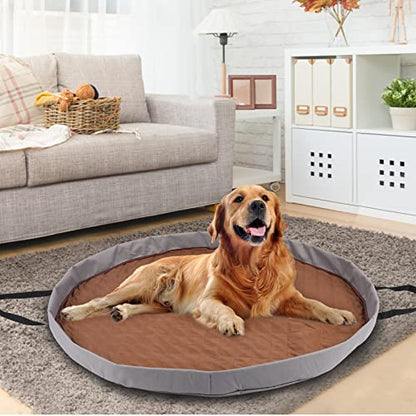 Washable Dog Bed Pad for Large Dogs, Portable Dog Crate Pad Car Seat Pet Cushion Mat with Handles, Round Pee Pad for Kennel or Whelping Box, 43 Inch