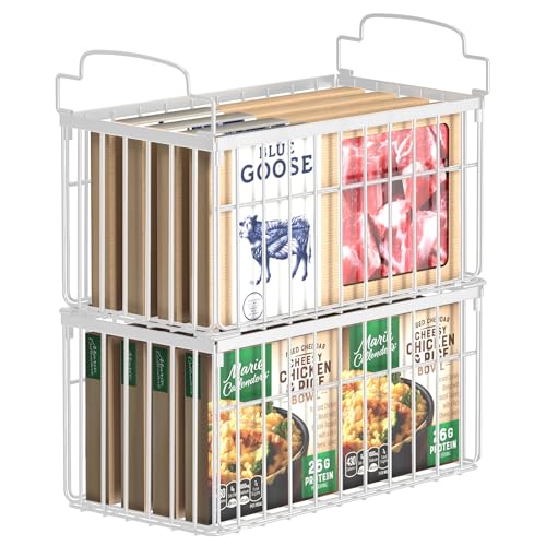 MSERCUOR Freezer Organizer Bins, 2 Pack Stackable Deep Chest Freezer Organizer Bins, Foldable Baskets with Handles, White Storage Container Baskets for 5/ 7 Cu.FT Sort Frezen Meats - color: white 2 pack