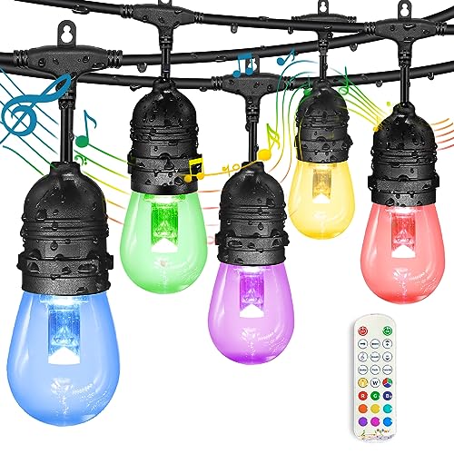GANA Outdoor String Lights, Patio Lights 96FT Music Flash RGBW Colourful, Safe 12V Low Voltage LED Shatterproof Bulbs Connectable, Heavy Duty Wire IP65 Waterproof Level, for Courtyards Bistro - size: 96FT-Fairy Lights