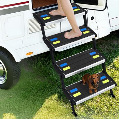 Breling 4 Pack 24x7.5 Inch Rv Step Covers Non-Slip, Trimmable Self Adhesive EVA Foam Camper Step Cover with Reflective Strips for Pets Dogs Trailer Motorhome Black - color: Black, size: 24 x 7.5 Inch