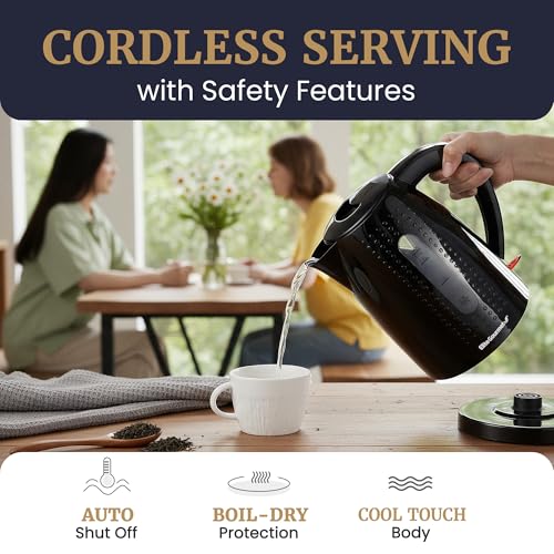 Elite Gourmet EKT5051 1.7L Electric Water Kettle, BPA-Free, Fast Boil, Auto Shut-Off, Boil-dry Protection, 360° Swivel Base with Cordless Serving, Clear-view Window with Water Level Markings, Black - color: Black