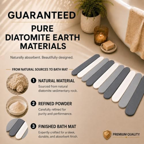 Foldable Stone Bath Mats for Bathroom, Super Absorbent Diatomaceous Earth Bath Mats, Quick Drying Non Slip Mat, 23.6 x 15.5 Inch Folding Grey Bath Stone Mat, Easy Storage and Compact.