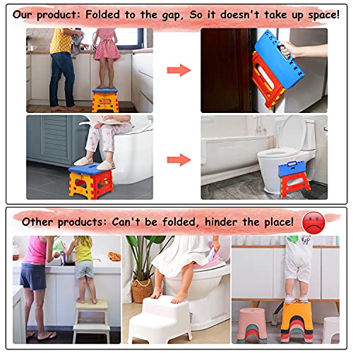 Kids Folding Step Stool for Toddlers Bathroom Sink – Safety Lock to Stable（1 Pack = Red+Blue） - color: Blue - Red
