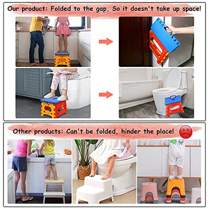 Kids Folding Step Stool for Toddlers Bathroom Sink – Safety Lock to Stable（1 Pack = Red+Blue） - color: Blue - Red
