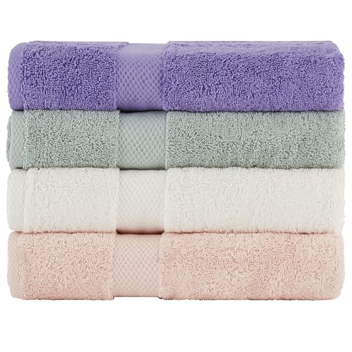 BolBom Towels 4 Pack Medium Bath Towel Set, 27“X54” Inches, 500 GSM 100% Ring Spun Cotton, Lightweight and Highly Absorbent Quick Drying Premium Towels for Hotel, Spa,Bath and Bathroom - color: Ivory, Peach, Purple, Sage