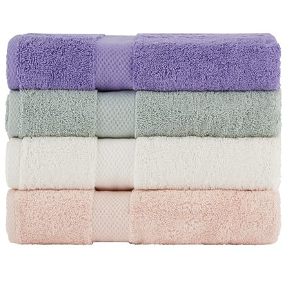 BolBom Towels 4 Pack Medium Bath Towel Set, 27“X54” Inches, 500 GSM 100% Ring Spun Cotton, Lightweight and Highly Absorbent Quick Drying Premium Towels for Hotel, Spa,Bath and Bathroom - color: Ivory, Peach, Purple, Sage