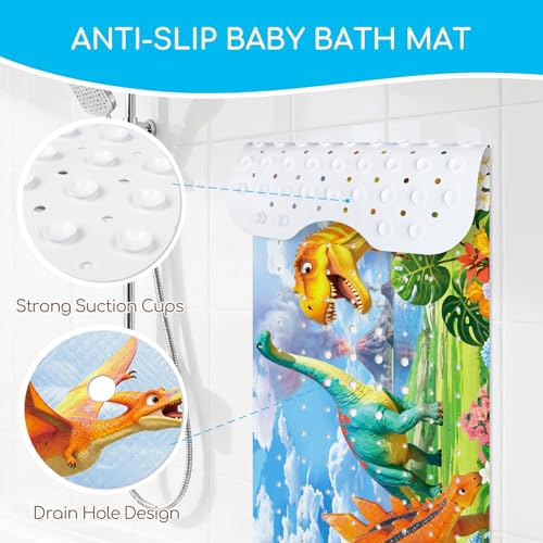 Baby Bath Mat for Tub, Non Slip Kids Bath Shower Mat, 40 X 16 Inch Large Bathtub Mat with Drain Holes and Suction Cups for Toddlers, Machine Washable and Waterproof (Dinosaur) - color: Dinosaur