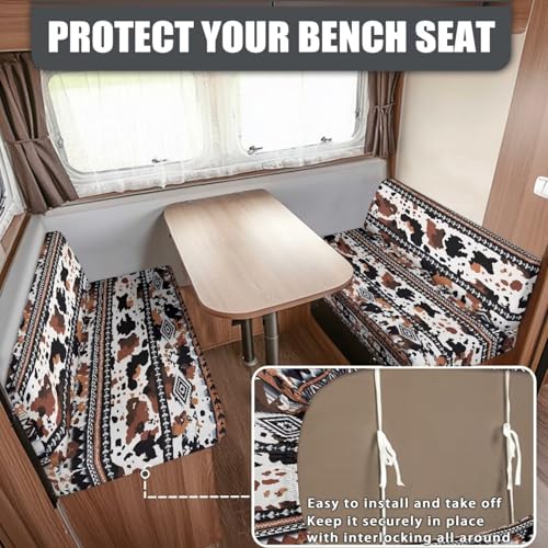 RV Dinette Cushion Covers Aztec Brown Cow Print Camper Cushion Slipcovers Stretch Washable Couch Covers for RV Camper Sofa Bed Easy to Install - color: Aztec Brown Cow Print