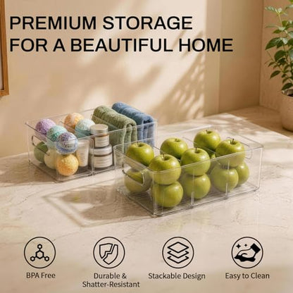 Mpotmiy 4 Pack Clear Pantry Organizers and Storage Bins with Divider, Transparent Plastic Basket, Refrigerator and Fridge Bins - style: 4pack