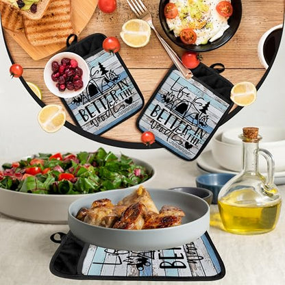 Hunting Gifts Pot Holders with Pockets, Cabin Gifts Life is Better in The Woods Pot Holders Heat Resistant Oven Mitts Hot Pads for Kitchen Baking Cooking,Potholders for Kitchens - color: Louyzhut-4