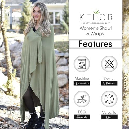K E L O R Luxury Cooling Travel Blanket - Stretchy, Lightweight Soft & Breathable Shawl Wraps for Women - color: Meadow Green, size: Double-Sided