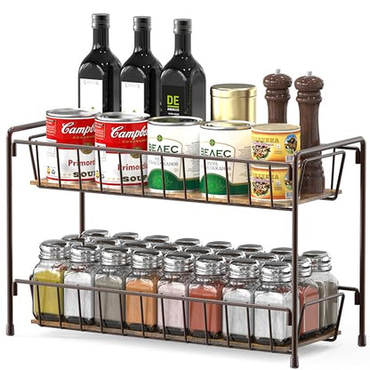 Simple Houseware Countertop Spice Rack 2-Tier Kitchen Spice Organizer Storage Shelves, Bronze - color: Bronze