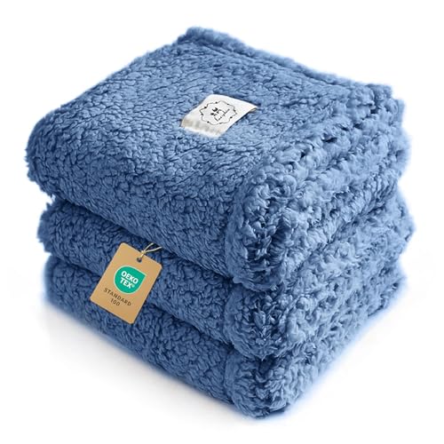 Luciphia 1 Pack 3 Calming Dog Blanket Fluffy Premium Fleece Pet Blankets Soft Sherpa Throw for Dogs Puppy Cat Haze Blue Medium (30" x20") - color: Haze Blue, size: Medium (Pack of 3)