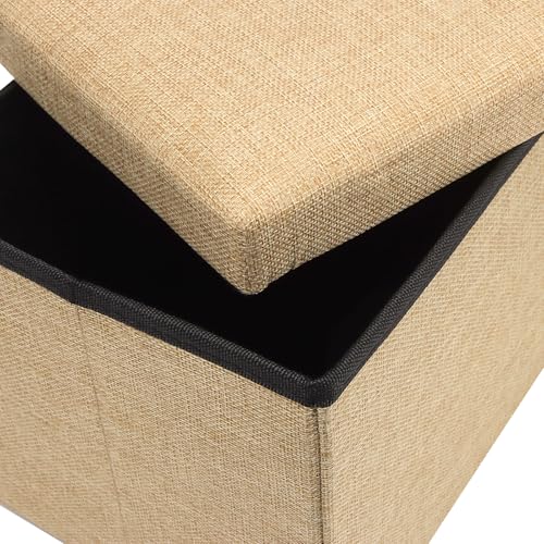 HOZEON 3 Pack 15.7 x 9.8 x 9.9 Inches Folding Storage Ottoman, Khaki Rectangle Footrest Seat, Multifunctional Foot Stool for Living Room, Office, Traveling, Fishing, Camping - color: Khaki