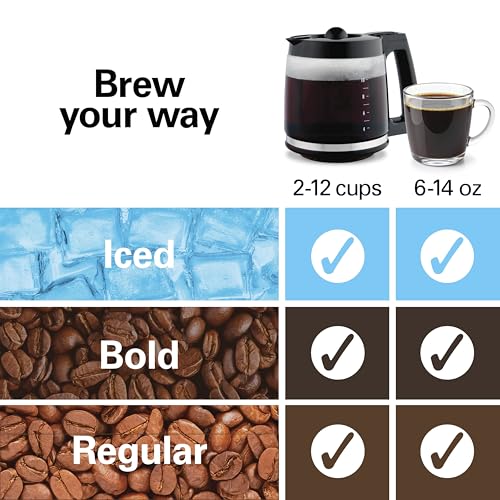 Hamilton Beach 2-Way 12 Cup Programmable Drip Hot and Iced Coffee Maker & Single Serve Coffee Machine, AquaFlow Showerhead, Glass Carafe, Auto Pause and Pour, Black (47500J) - color: Black
