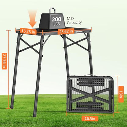 Folding Grill Table for Outside, 3 Height Adjustable Small Camping Table with Mesh Bag, Metal Aluminum Folding Table, 23.62 x 15.75 inches, Portable Grill Stand for Picnic, Camping, BBQ, Beach, Black - size: 23.62 x 15.75 x 27.56 inch