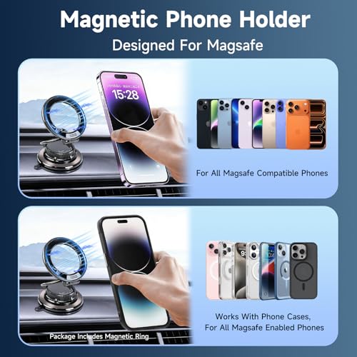 Magnetic Car Phone Holder, 360° Adjustable Suction Cup Universal Phone Mount, Multi-Scene for Car Office Gym Home, Compatible with iPhone 17/16 Pro Max & Other Magnetic Phones (White) - color: White