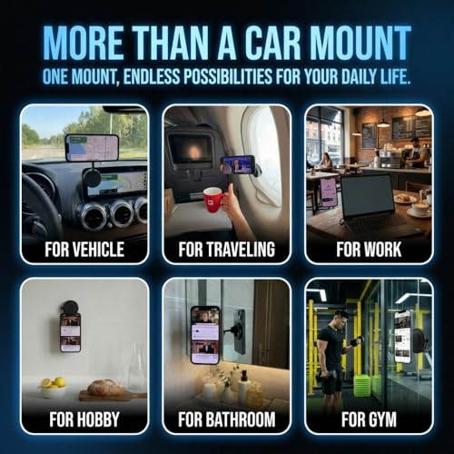 2026 Upgraded Vacuum Magnetic Car Phone Holder, 360° Adjustable Magsafe Car Mount with 90 LBS Ultra Suction Cup, Cell Phone Holders for Car/Gym/Mirror, fit iPhone & Android