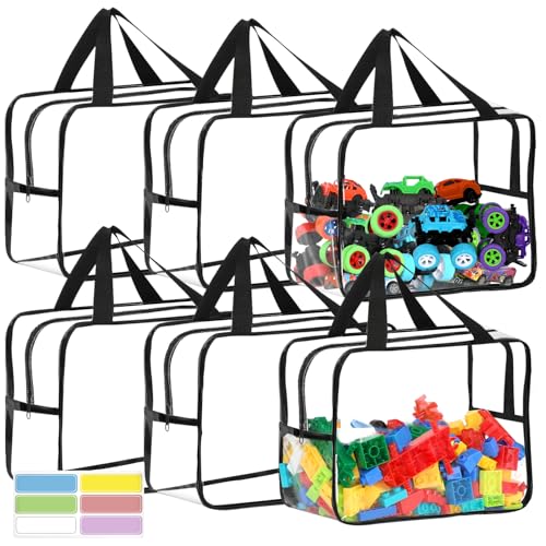 6 Packs Extra Large Toy Storage Bags 12.6×9.25×6.9In with Labels, Reusable Clear PVC Board Game Storage, Travel Waterproof Organizer Bags with Zipper for Building Blocks, Puzzle, Stuffed Animals - color: Black, size: X-Large