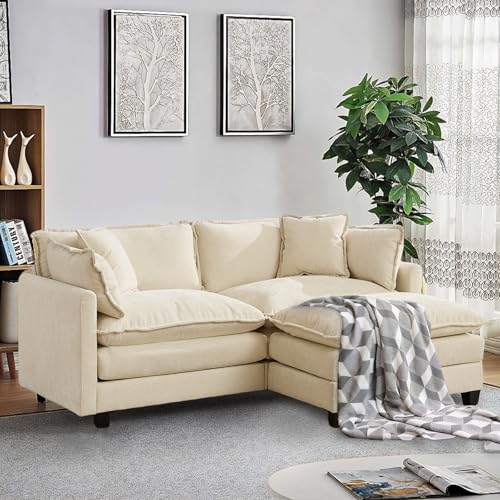 SoarFlash 77.95" Chenille Sectional Sofa, Comfy L Shaped Modular Coush Sofa with Ottoman, Modern 2 Seat Couch Deep Seat Sofa Set for Living Room,Beige - color: Beige, size: 2 Seat+1 Ottoman