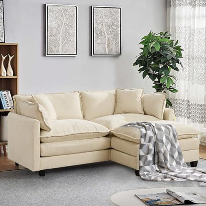 SoarFlash 77.95" Chenille Sectional Sofa, Comfy L Shaped Modular Coush Sofa with Ottoman, Modern 2 Seat Couch Deep Seat Sofa Set for Living Room,Beige - color: Beige, size: 2 Seat+1 Ottoman