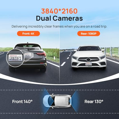 70mai 4K Dash Cam Front and Rear with STARVIS, Dashcam with 5GHz WiFi, GPS Car Camera, Super Night Vision, ADAS, 3'' IPS Screen, 24H Parking Mode, Time-Lapse, Loop Recording, Support 256GB Max (A800S) - size: A800S-1