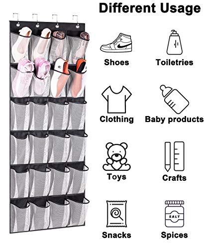 MISSLO Over The Door Organizer 24 Large Mesh Shoe Storage Pockets, Black