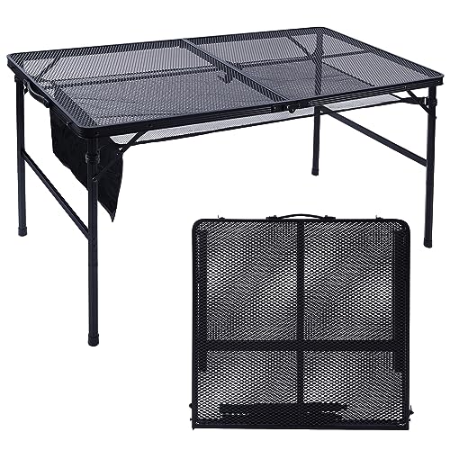 JOUYEK Folding Grill Table, 4x2 FT Portable Camping Table, Lightweight Height Adjustable Metal Tables with Mesh Desktop and Mesh Bag, Outdoor Tables for Camping, Picnic, Beach and BBQ, Black - style: 4x2 FT