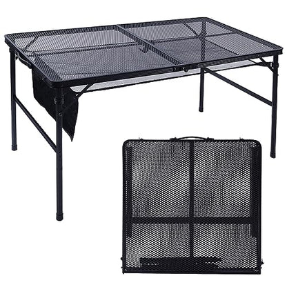 JOUYEK Folding Grill Table, 4x2 FT Portable Camping Table, Lightweight Height Adjustable Metal Tables with Mesh Desktop and Mesh Bag, Outdoor Tables for Camping, Picnic, Beach and BBQ, Black - style: 4x2 FT
