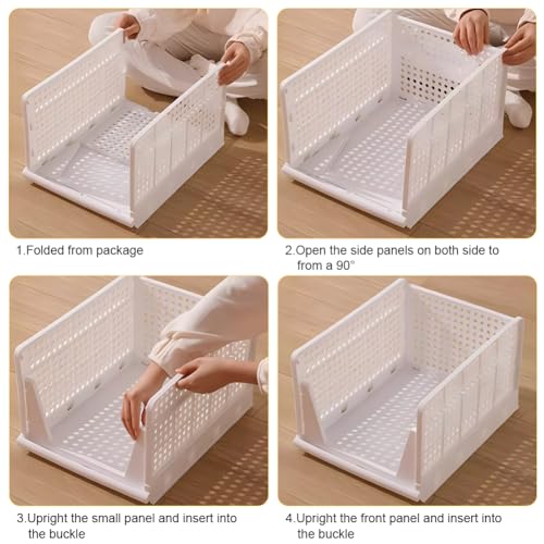yazi 4XL Stackable Plastic Storage Basket, 4 Packs closet storage bins for clothes sweater organizer for closet Folding closet organizers - size: 4XL