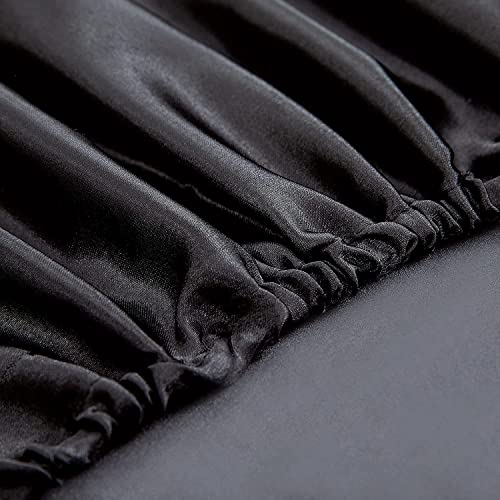 Homiest 3pcs Satin Sheets Set Luxury Silky Satin Bedding Set with Deep Pocket, 1 Fitted Sheet + 1 Flat Sheet + 1 Pillowcase (Twin XL Size, Black) - color: Black, size: Deep pocket - Twin XL size