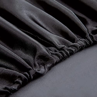 Homiest 3pcs Satin Sheets Set Luxury Silky Satin Bedding Set with Deep Pocket, 1 Fitted Sheet + 1 Flat Sheet + 1 Pillowcase (Twin XL Size, Black) - color: Black, size: Deep pocket - Twin XL size