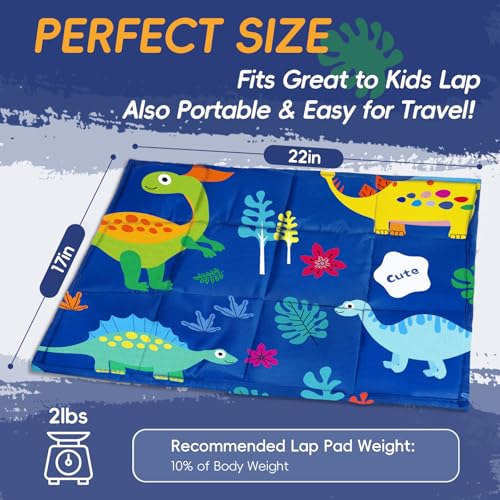 ROKDUK Weighted Lap Blanket for Adults Kids, Weighted Lap Pad for Dog Pet 17"x22" 2lbs Small Weighted Blanket for Sleeping Shoulder Back Relaxation Travel Office Blue Dinosaur - size: 17 x 22 in & 2 lbs