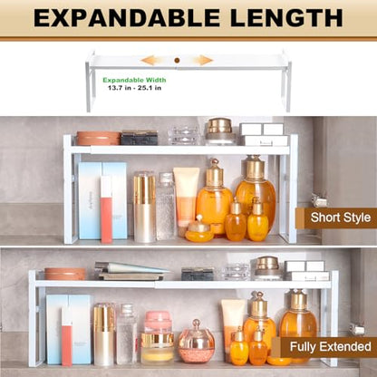 Small Expandable Medicine Cabinet Shelf, 3.58” Wide Metal Storage Stand with Adjustable Layers & Non-Slip Pads for Kitchen, Pantry, & Bathroom – White - size: White Medicine Cabinet Shelves